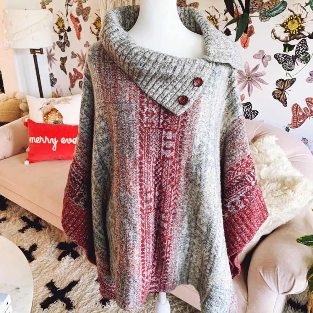 Free People Willow Poncho Sweater Button Turtleneck Alpaca Blend size XS - Picture 4 of 7